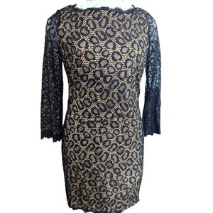 DVF Lace Zarita Long Embellished Black/Nude Dress Size 8